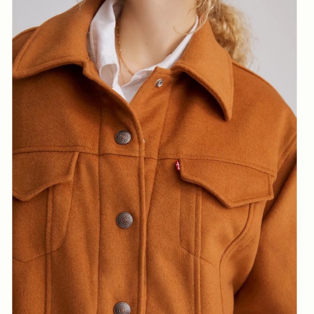 New LEVI’S Varsity Trucker Jacket Oversized Wool Quilted Orange Brown Medium